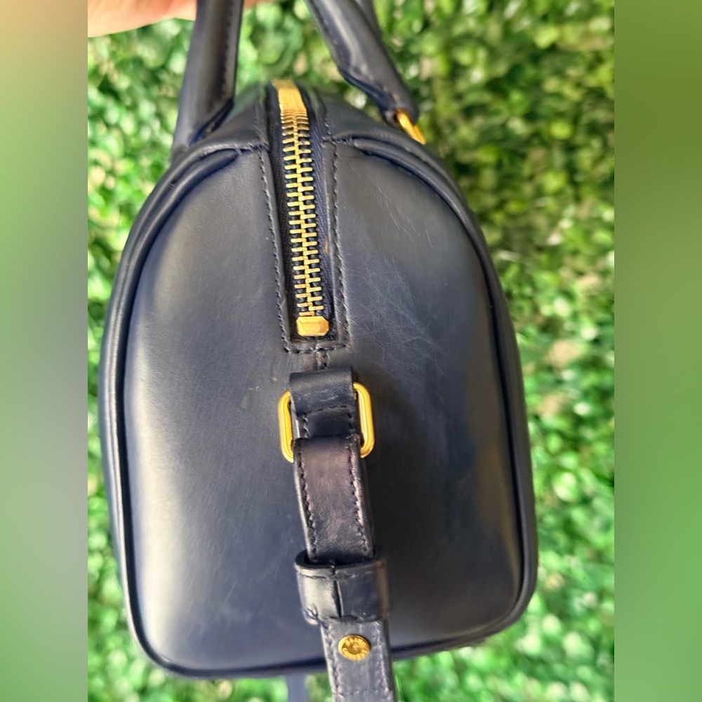 Saint Laurent Navy Leather Bowling Bag Satchel Authentic - Picture 5 of 13